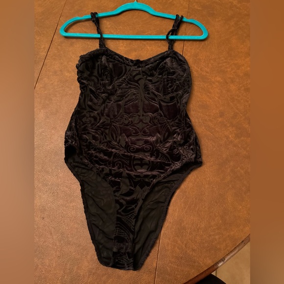 CHANCE Black Velvet and Mesh Body Suit - Picture 1 of 4